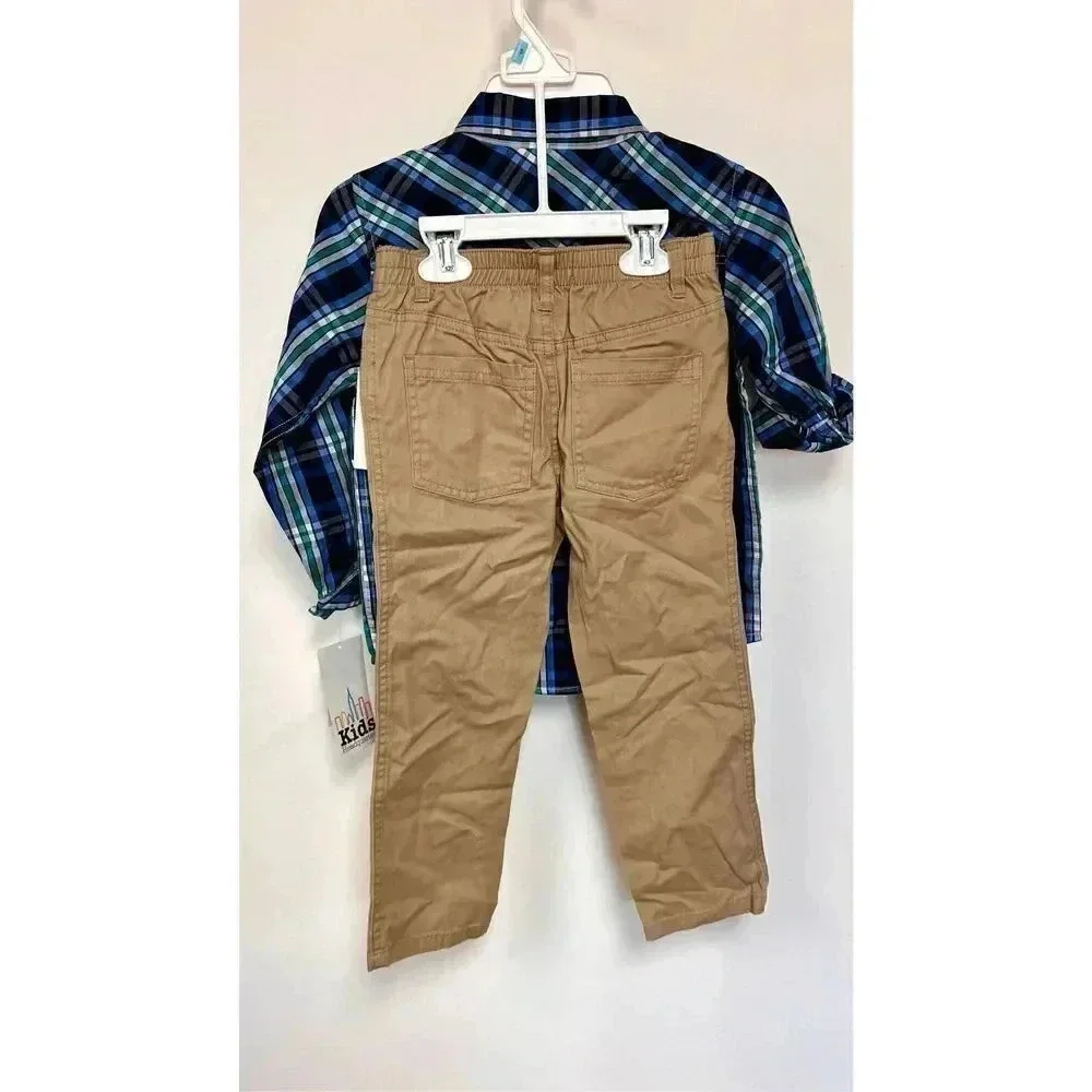 NWT Kids Headquarters Boys‎ Blue Khaki Button Up Shirt Pants Set 2 Piece Size 5